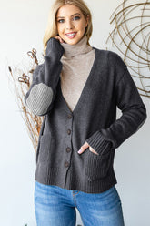 Long Sleeve V Neck Button Down Cardigan Heimish Dark Gray S