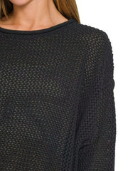 Textured Drop Shoulder Knit Top ZENANA