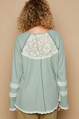 Round Neck Long Sleeve Lace Trim Thermal Top POL