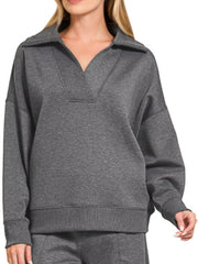 Scuba Collared Pullover and Pants Set ZENANA