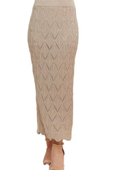 Scallop Trim Detail Knit Skirt Adora BEIGE S