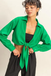 Washed Tie Front Crop Top HYFVE GREEN S