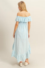 High-Low Eyelet Ruffled Off-Shoulder Dress HYFVE