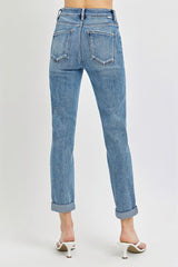 High Rise Cropped Roll Up Jeans Risen