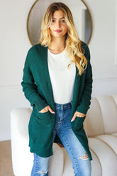 Stripe Textured Open Front Cardigan with Pockets Haptics Hunter Green S
