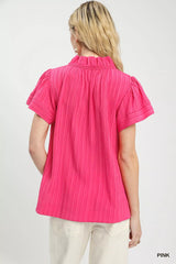 Texture Flutter Sleeve Notched Blouse Umgee