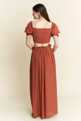 2 Piece Smoked Crop Top and Maxi Skirt Set Jade By Jane