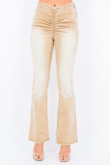 V-Cut Ruched Flare Jeans American Bazi Tan S