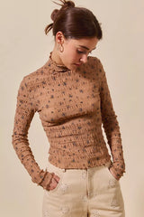 Floral Print Textured Long Sleeve Knit Top So Me