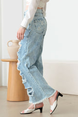 Distressed Frayed Hem Flare Jeans Litz LA