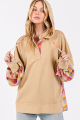 Plaid Print Mineral Washed Relaxed Hoodie Sage + Fig