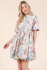 Floral Eyelet Lace Puff Sleeve Mini Shirt Dress GeeGee