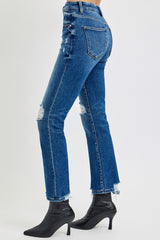 High Rise Distressed Crop Straight Jeans Risen