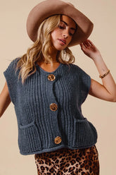 Big Metal Button Front Sweater Vest So Me MIDNIGHT BLUE S