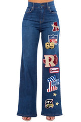 Varsity Patchwork Baggy Jean in Dark Denim GJG Denim dark blue 3