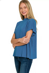 Zenana Viscose Mock Neck Short Sleeve Boxy Sweater Trendsi