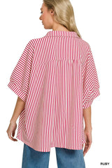 Oversized Stripe Button Down Shirt ZENANA