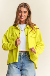 Snap Down Long Sleeve High Low Shacket J.NNA Chartreuse S