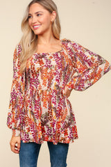 Peplum Floral Square Neck Blouse Haptics
