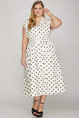 Front Zip Polka Dots Cap Sleeve Midi Dress She + Sky