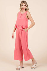 Linen Ruffle Tank Top and Pants Set Mittoshop
