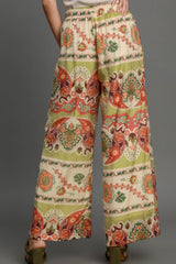 Wide Leg Floral Border Print Pants Umgee