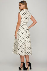 Front Zip Polka Dots Cap Sleeve Midi Dress She + Sky
