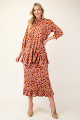Floral Ruffled Top and Midi Skirt Set Celeste Rust Floral S