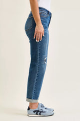 Mid Rise Boyfriend Embroidered Repair Patch Jeans Judy Blue