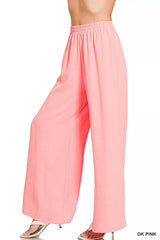 Woven Airflow Elastic Waistband Pants ZENANA
