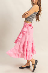 Ruffled Tiered High Waist Midi Skirt HYFVE