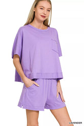 Exposed Seam Boxy Top & Shorts Set ZENANA LAVENDER S