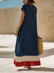 Color Block Hem V-Neck Maxi Dress Simmer & Fay