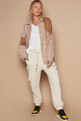 Houndstooth Contrast Cable Knit Pocket Shacket POL