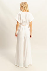 Twisted Front Short Sleeve Top and Wide Leg Pants Set HYFVE