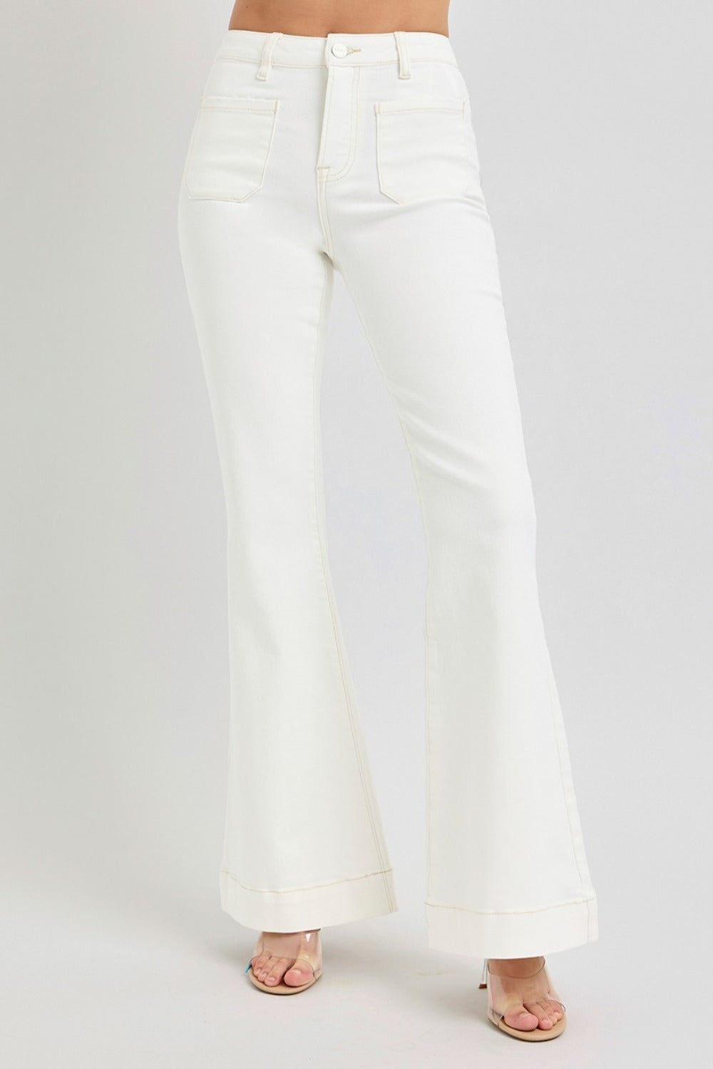 High Rise Front Patch Pocket Flare Jeans Risen Cream 0(24)