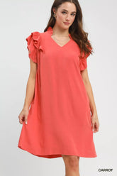 Linen Flutter Sleeve Shift Dress with Pockets Umgee CARROT S