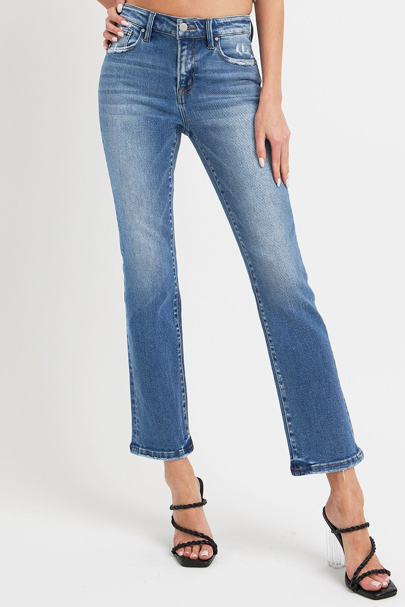 Mid Rise Ankle Straight Jeans with Pockets Risen Dark 0(24)