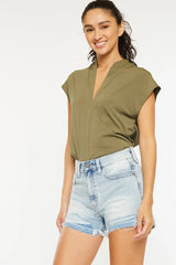 High Rise Raw Hem Denim Shorts Kancan
