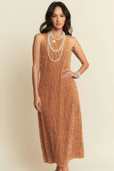 Golden Textured Zippered Midi Dress Davi & Dani