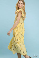 Floral Ruffle Sleeve Tiered Midi Dress Umgee