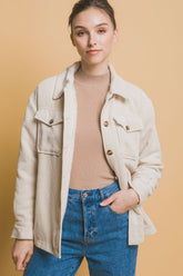 Corduroy Button Up Jacket with Sherpa Inside Love Tree Cream S