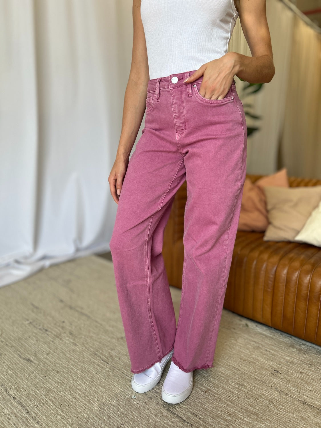 High Rise Garment Dye Wide Leg Jeans RFM