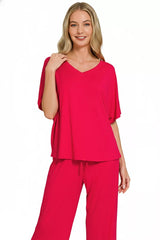 V-neck Oversized Top & Pants Set ZENANA