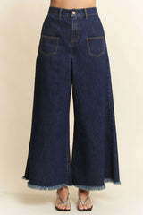 Patch Pocket Wide Leg Culotte Jeans Davi & Dani
