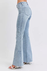 Mid Rise Rhinestone Side Panel Detail Flare Jeans Judy Blue