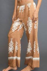 Border Print Wide Leg Pants Umgee