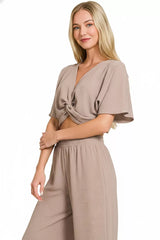 Woven Airflow Twisted Top & Wide Leg Pants Set ZENANA