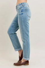 V-Front Cuff Boyfriend Jeans Judy Blue