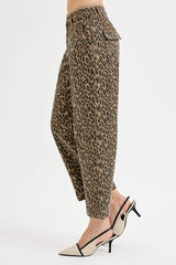 Leopard Print Mid Rise Crop Relaxed Jeans With Plus Size Risen